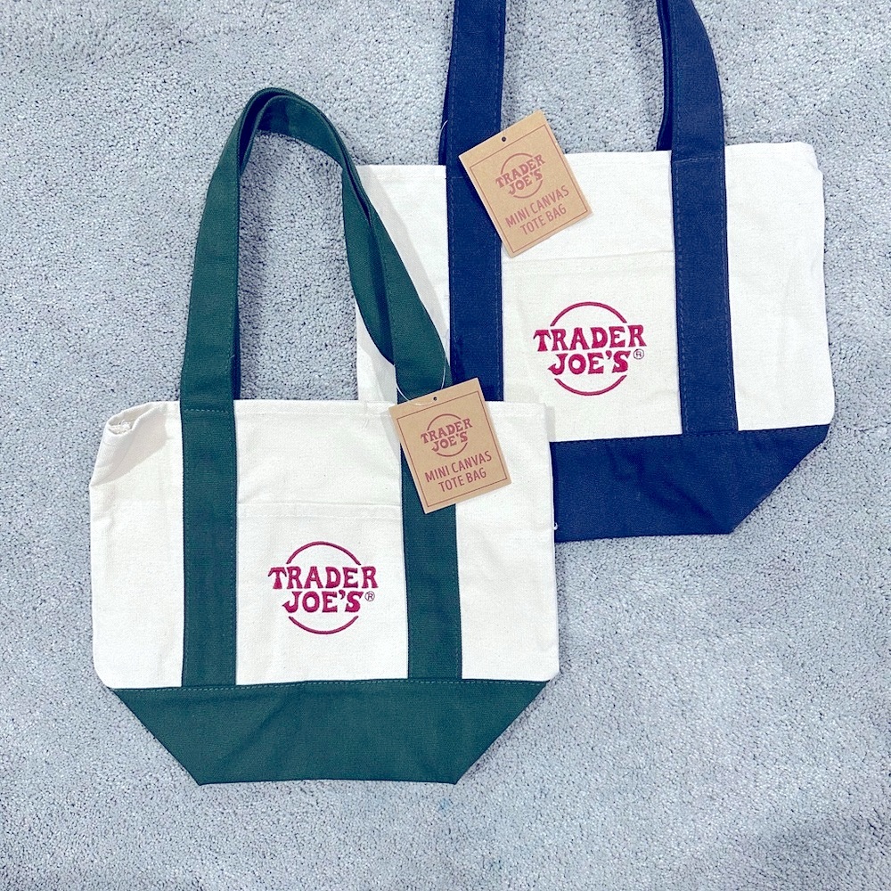 2 Trader Joe's Canvas Tote Bags - Green and Blue